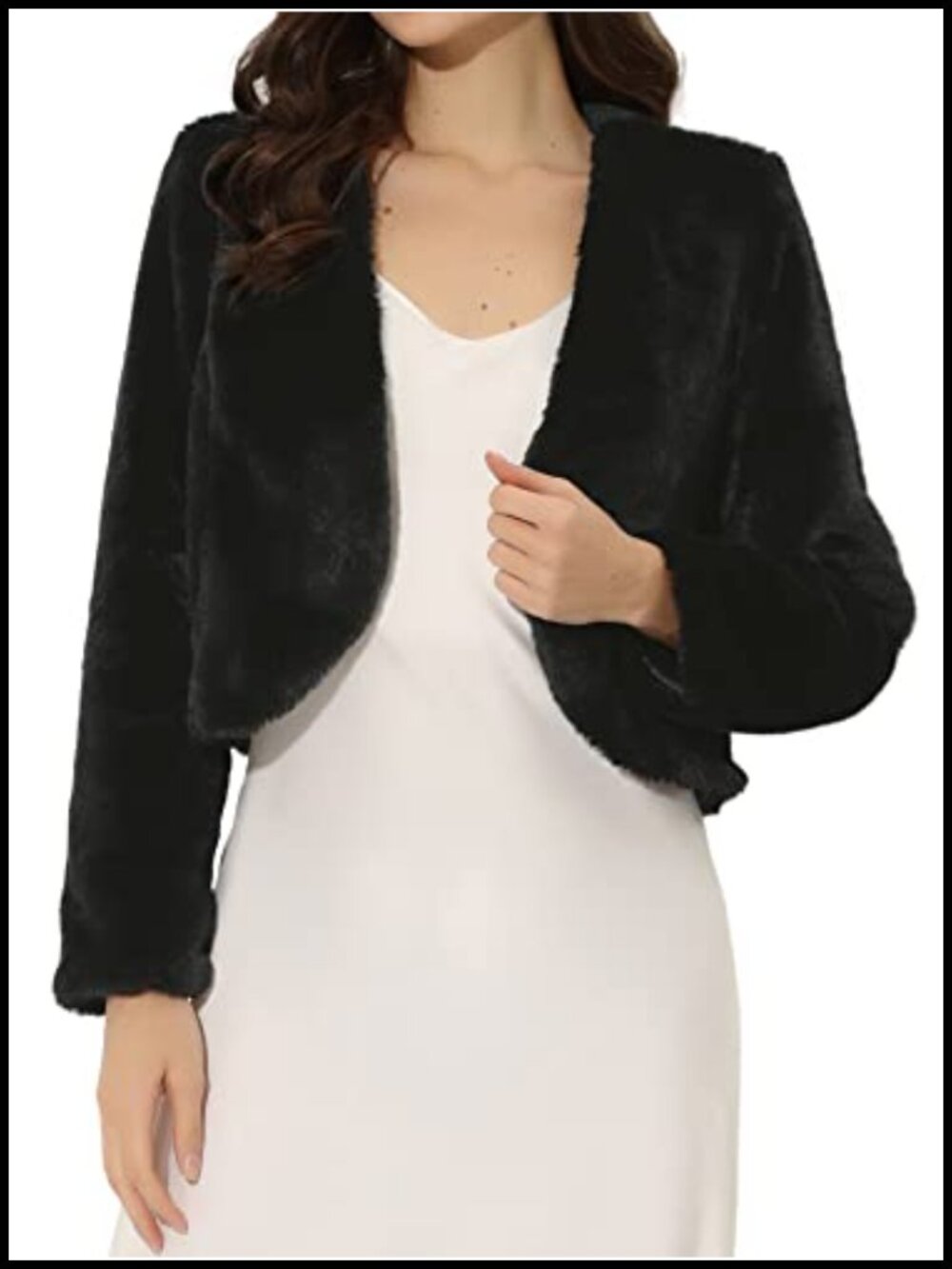 Faux Fur Cropped Bolero Jacket Long Sleeve Wedding Shrug Coat